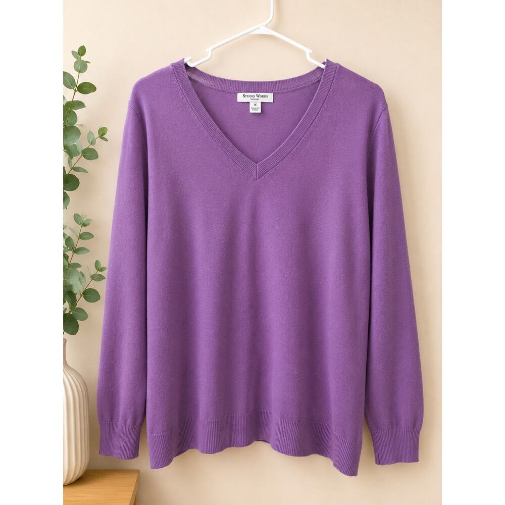 Studio Works Women’s Purple V-Neck Sweater 1X